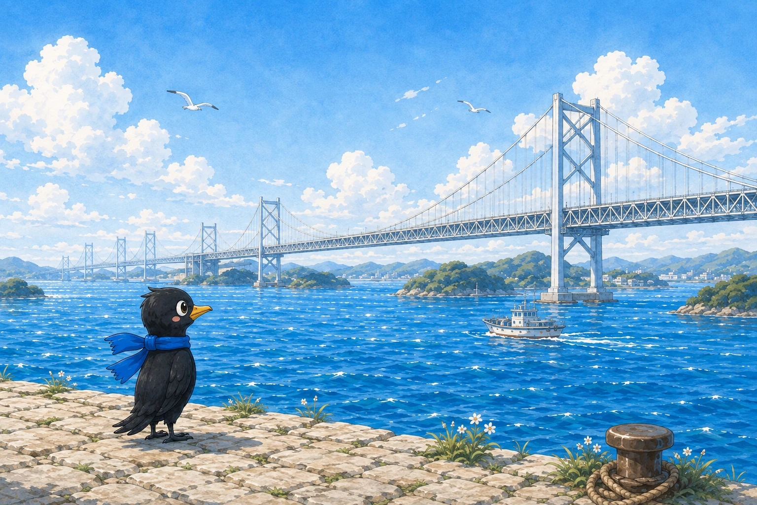 瀬戸大橋を題材にした物語のイラスト