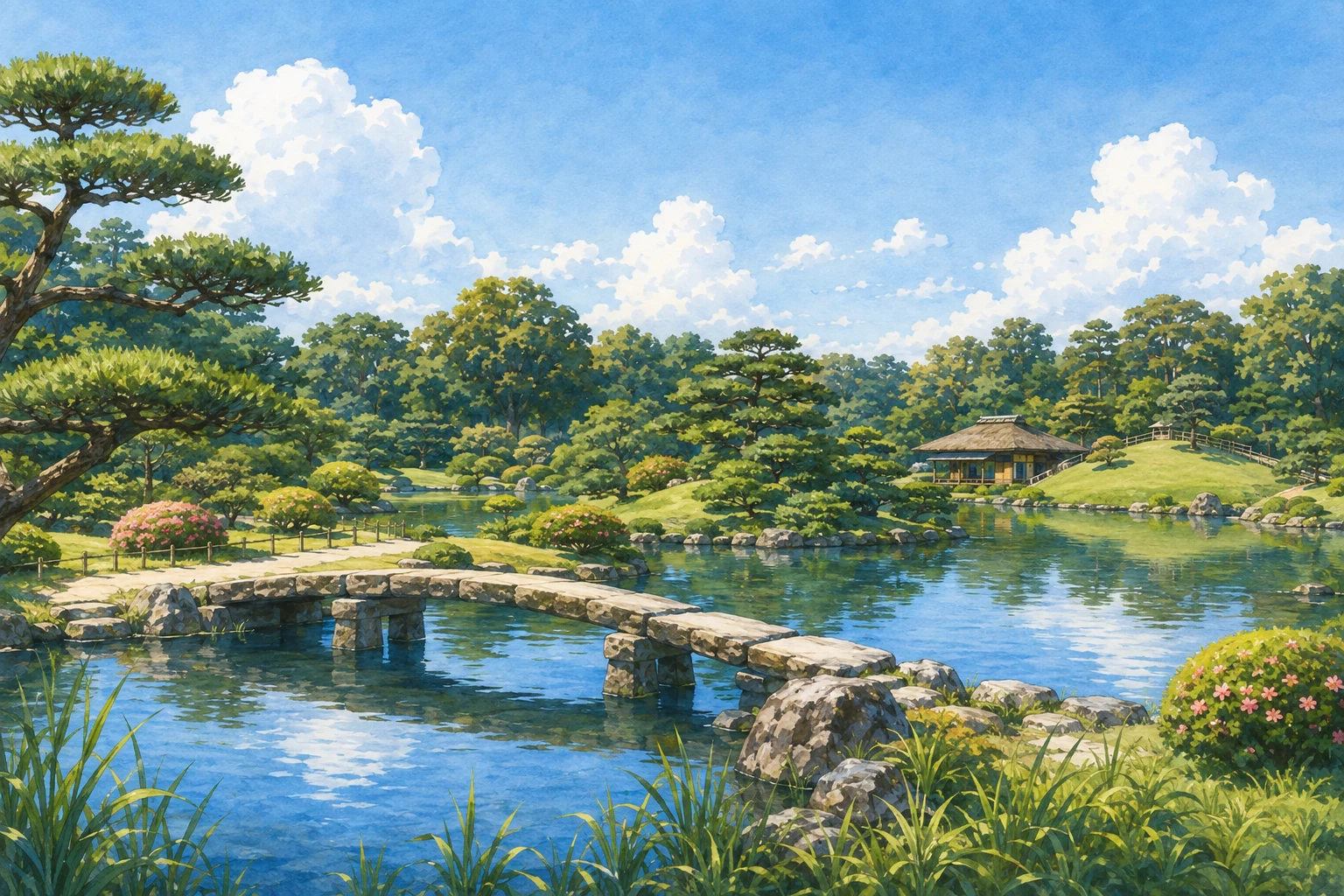 岡山後楽園を題材にした物語のイラスト